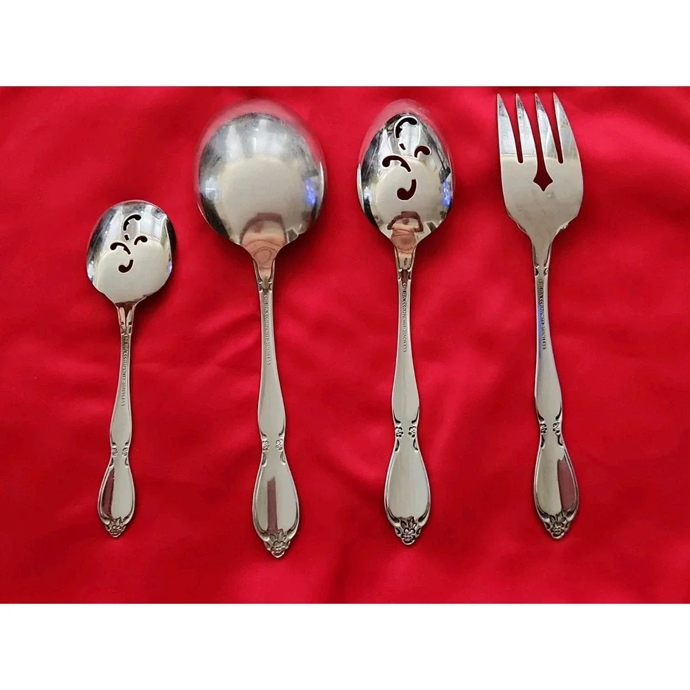 Oneida Chatelaine Serving Set 4pc Community Stainless Floral Fork Spoons